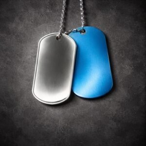 Stainless Steel and Blue Aluminum Tag